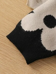 SHEIN Set Baju Rajut dan Celana Panjang Bayi Perempuan Motif Bunga Kerah Tinggi dengan Detail Sapu Tangan di Bagian Bawah - Hitam - View 7