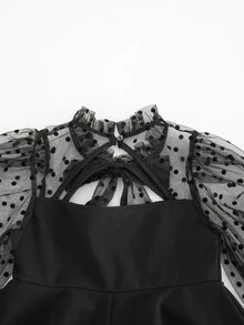 SHEIN Gaun Kasual Rajut Anak Perempuan Warna Polos dengan Hiasan Ruffle dan Kerah Tegak serta Lengan Mengembang - MultiWarna - View 8