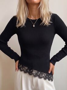 Breezaya Women's Solid Color Slim Fit Versatile Daily Wear Knit Top - Black - View 3