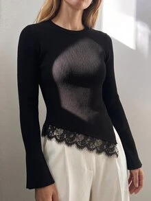 Breezaya Women's Solid Color Slim Fit Versatile Daily Wear Knit Top - Black - View 4