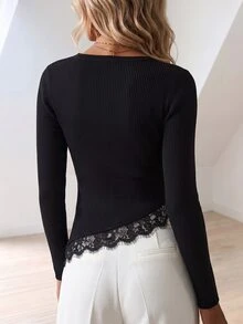 Breezaya Women's Solid Color Slim Fit Versatile Daily Wear Knit Top - Black - View 2