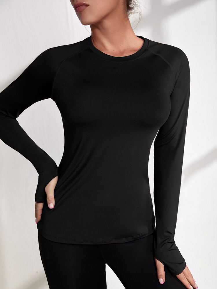 Activina Women's Solid Color Minimalist Long Sleeve Casual Sports T-Shirt - Burgundy - View 5