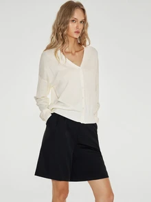 ATUI Studio Loose Fit Knit Cardigan, Dropped Shoulder Long Sleeve, Blend, Minimalist Basic Autumn Office Off-White - Beige - View 10