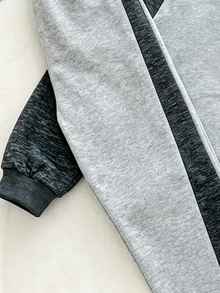 Young Boys 2pcs Color Block Raglan Sleeve Casual Sweatshirt And Side Stripe Sport Pants Grey Sweatsuit Set For Fall/Winter - Grey - View 5