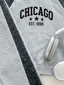 Young Boys 2pcs Color Block Raglan Sleeve Casual Sweatshirt And Side Stripe Sport Pants Grey Sweatsuit Set For Fall/Winter - Grey - View 6