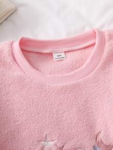 Girls' 2pcs English Embroidery Fleece Long Sleeve & Long Pants Warm Soft Loungewear Set - Pink - View 4