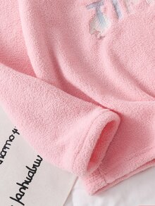 Girls' 2pcs English Embroidery Fleece Long Sleeve & Long Pants Warm Soft Loungewear Set - Pink - View 5
