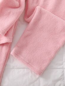Girls' 2pcs English Embroidery Fleece Long Sleeve & Long Pants Warm Soft Loungewear Set - Pink - View 7
