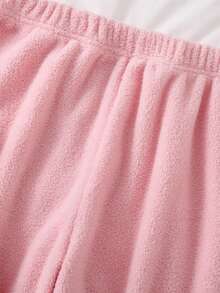 Girls' 2pcs English Embroidery Fleece Long Sleeve & Long Pants Warm Soft Loungewear Set - Pink - View 6