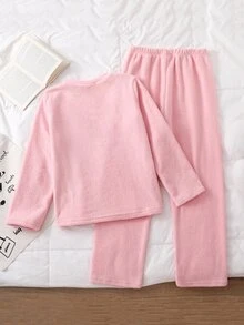 Girls' 2pcs English Embroidery Fleece Long Sleeve & Long Pants Warm Soft Loungewear Set - Pink - View 9