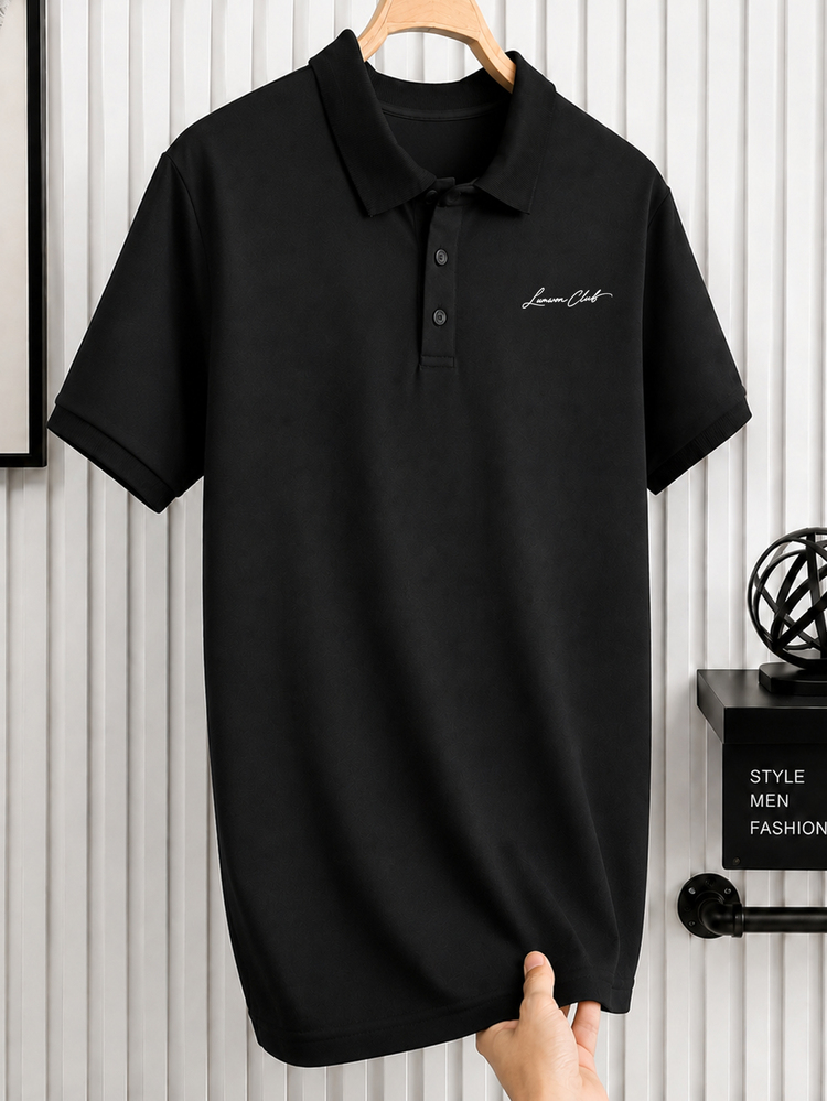 Manfinity Homme Men's Letter Print Short Sleeve Casual Commute Polo Shirt - Black - View 4