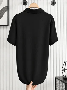 Manfinity Homme 男士字母印花短袖休閒通勤 Polo 衫，正式感、老錢風 - 黑色 - 查看 2