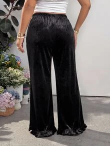 GalTyme 大尺碼女款純色休閒百搭日常穿著長褲 冬季 - 黑色 - 查看 2