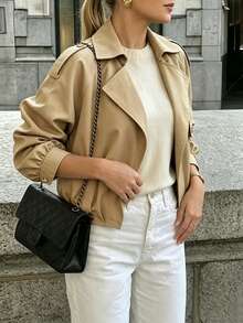 SHEIN Struktiv Raglan Sleeve Epaulettes Design Trench Coat - Khaki - View 7