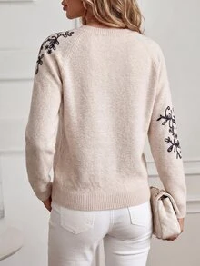 Sprig & Strand Floral Pattern Drop Shoulder Sweater - Apricot - View 2