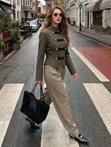 Struktiv Chaqueta con botones delanteros y cremallera - Verde Oliva - Ver 4
