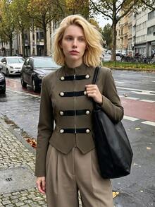 Struktiv Chaqueta con botones delanteros y cremallera - Verde Oliva - Ver 5