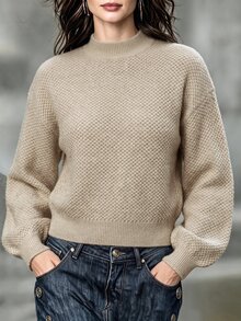 Omancia Sweater Polos dengan Bahu Jatuh - Aprikot - View 5