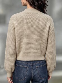 Omancia Sweater Polos dengan Bahu Jatuh - Aprikot - View 2