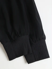 GlowEve Autumn Elegant Granny Casual Pearl Decor Chiffon Patchwork V-Neck Button-Down Lantern Long Sleeve Women's T-Shirt Formal Senior Cocktail Office Black - Black - View 8