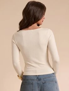 Bluhae Women's Versatile Fashion Pleated Long Sleeve Top For Vacation And Streetwear - Apricot - View 2
