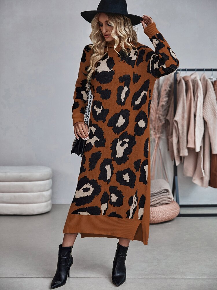 SHEIN LUNE Women's All-Over Print Casual Daily Knit Dress - Multicolor - View 5