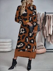 SHEIN LUNE Women's All-Over Print Casual Daily Knit Dress - Multicolor - View 6