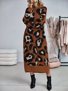 SHEIN LUNE Women's All-Over Print Casual Daily Knit Dress - Multicolor - View 1