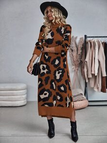 SHEIN LUNE Women's All-Over Print Casual Daily Knit Dress - Multicolor - View 3