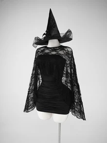 SaltGleam SaltGleam Setelan 2 Potong Hitam Polos, Bolero Pendek Transparan Berenda Bunga + Gaun Mini Bodycon Tanpa Lengan dengan Detail Kerut, Gaya Elegan Gelap, Cocok untuk Kencan, Pesta, Acara Malam, Paduan Gaya Gothic, Cocok untuk Pakaian Wanita Musim Semi, Musim Panas, dan Musim Gugur - Hitam - View 5