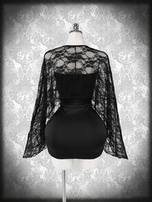SaltGleam SaltGleam Setelan 2 Potong Hitam Polos, Bolero Pendek Transparan Berenda Bunga + Gaun Mini Bodycon Tanpa Lengan dengan Detail Kerut, Gaya Elegan Gelap, Cocok untuk Kencan, Pesta, Acara Malam, Paduan Gaya Gothic, Cocok untuk Pakaian Wanita Musim Semi, Musim Panas, dan Musim Gugur - Hitam - View 2