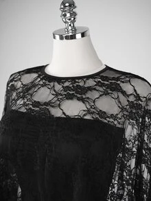 SaltGleam SaltGleam Setelan 2 Potong Hitam Polos, Bolero Pendek Transparan Berenda Bunga + Gaun Mini Bodycon Tanpa Lengan dengan Detail Kerut, Gaya Elegan Gelap, Cocok untuk Kencan, Pesta, Acara Malam, Paduan Gaya Gothic, Cocok untuk Pakaian Wanita Musim Semi, Musim Panas, dan Musim Gugur - Hitam - View 4