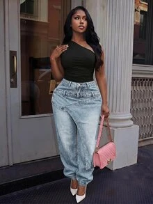 Slaydiva Women's Casual Washed Design Denim Jeans - Blue - View 5