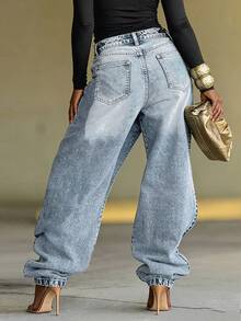 Slaydiva Women's Casual Washed Design Denim Jeans - Blue - View 2