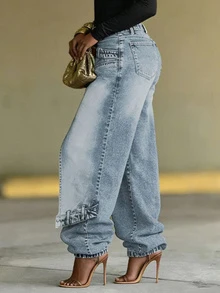 Slaydiva Women's Casual Washed Design Denim Jeans - Blue - View 9
