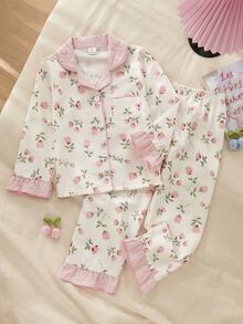 SHEIN Sweet Ditsy Floral Combination Long Sleeve Cardigan & Pants 2 Pieces Set, Casual Comfortable Loungewear For Little Girls - Multicolor - View 7