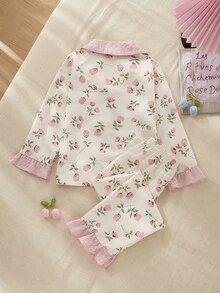 SHEIN Sweet Ditsy Floral Combination Long Sleeve Cardigan & Pants 2 Pieces Set, Casual Comfortable Loungewear For Little Girls - Multicolor - View 3