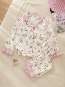 SHEIN Sweet Ditsy Floral Combination Long Sleeve Cardigan & Pants 2 Pieces Set, Casual Comfortable Loungewear For Little Girls - Multicolor - View 2