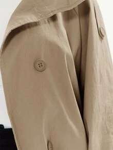 MUSERA معطف ترنش بيج مقاس كبير بياقة قمعية وتفاصيل أزرار، كاجوال وعصري أساسي للخريف والشتاء - كاكي - مشاهدة 6