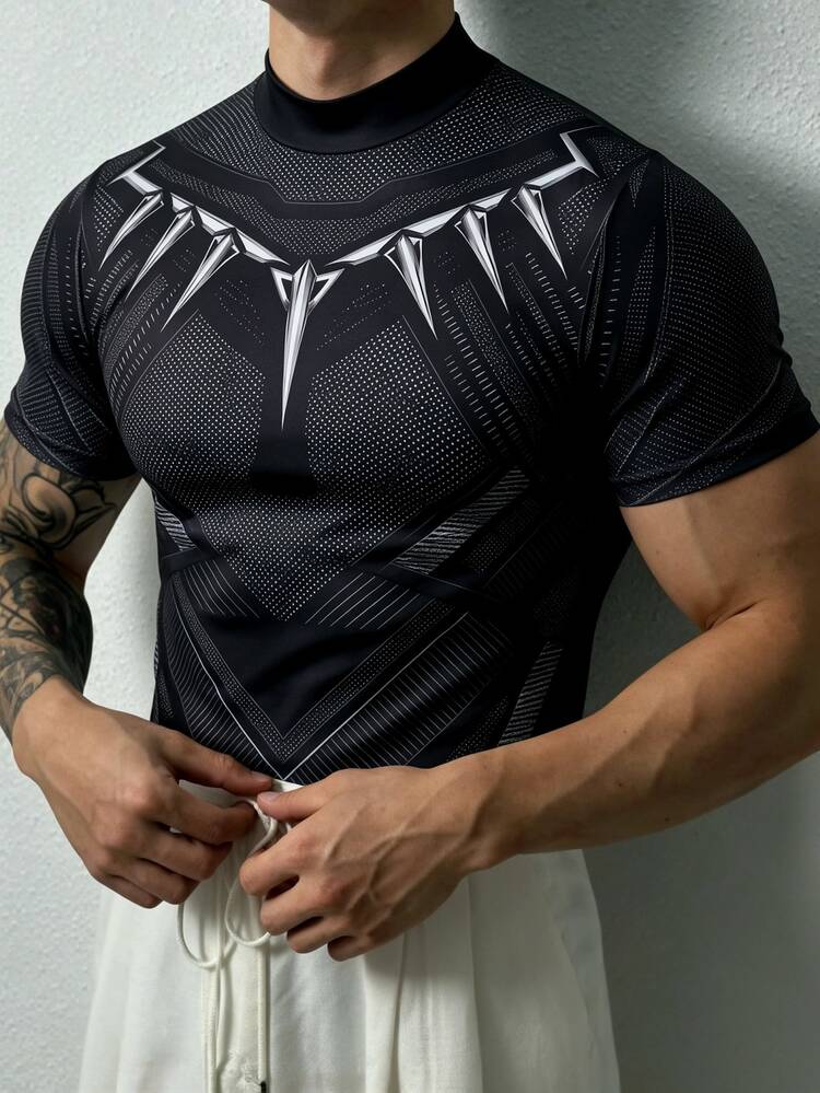 RISE LYT Men's Stand Collar Short Sleeve Slim Fit Sports T-Shirt - Black - View 1