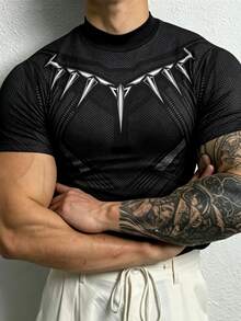 RISE LYT 男士立領短袖修身運動T恤 - 黑色 - 查看 3