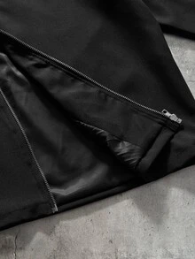 AXEPEAK 男士純色拉鍊長袖夾克與長褲休閒日常套裝 - 黑色 - 查看 12
