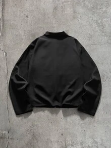 AXEPEAK 男士純色拉鍊長袖夾克與長褲休閒日常套裝 - 黑色 - 查看 7