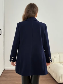 Comfylo Plus Lapel Neck Double Breasted Coat Fall - Navy Blue - View 7