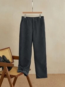 Manfinity RebelGame 男士休閒鈕扣口袋長褲 商務辦公 - 藍色 - 查看 2