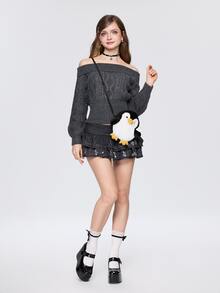 ROMWE Kawaii 1 Creative Penguin Women's Crossbody Bag, Personalized Shoulder Bag, Fashionable Coin Purse, Mobile Phone Bag, Birthday Gift. - Black and White - View 5