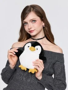 ROMWE Kawaii 1 Creative Penguin Women's Crossbody Bag, Personalized Shoulder Bag, Fashionable Coin Purse, Mobile Phone Bag, Birthday Gift. - Black and White - View 4