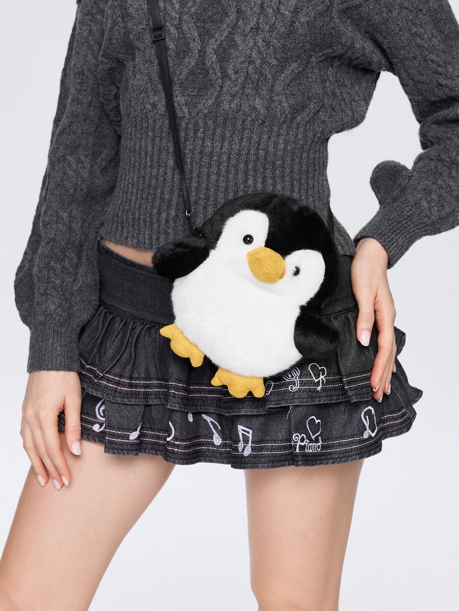 ROMWE Kawaii 1 Creative Penguin Women's Crossbody Bag, Personalized Shoulder Bag, Fashionable Coin Purse, Mobile Phone Bag, Birthday Gift. - Black and White - View 1