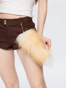 ROMWE Kawaii 1pc Extra Large Fashion Faux Fur Fox Tail Keychain, Fluffy Fox Tail Pendant, Car Key Chain, Cute Fox Fur Pom Pom Keyring, Bag Charm, Unisex Gift Accessory, Creative Ornament, Gift For Girls (Tail Texture Color Random, Keychain Gold/Silver Hardware Random) - Multicolor - View 1