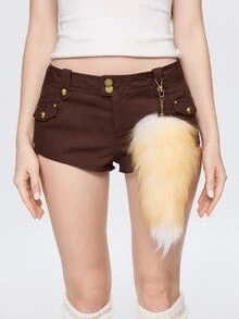 ROMWE Kawaii 1pc Extra Large Fashion Faux Fur Fox Tail Keychain, Fluffy Fox Tail Pendant, Car Key Chain, Cute Fox Fur Pom Pom Keyring, Bag Charm, Unisex Gift Accessory, Creative Ornament, Gift For Girls (Tail Texture Color Random, Keychain Gold/Silver Hardware Random) - Multicolor - View 2